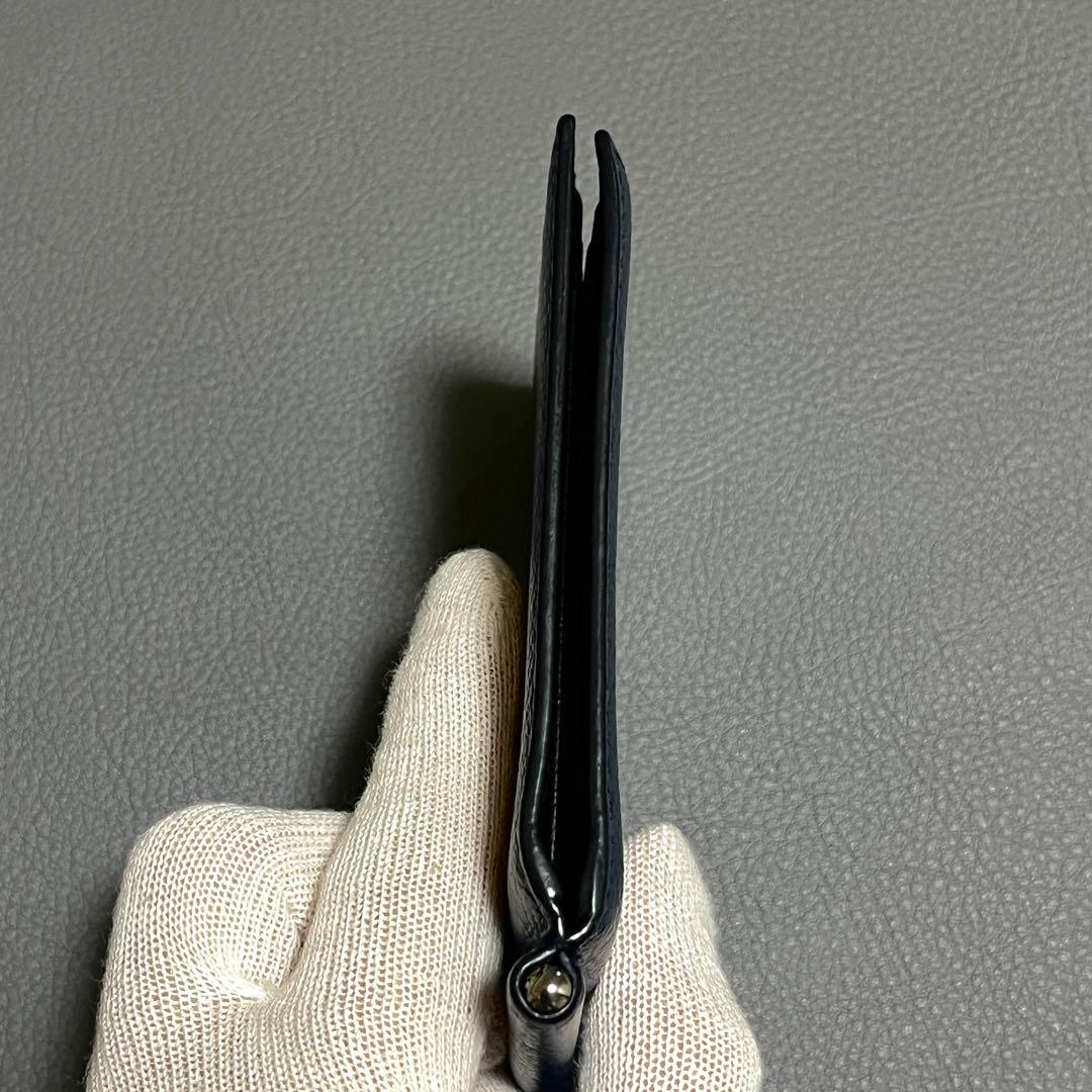 【未使用級】プラダ マネークリップ シボ ロゴ 金具 レザー ネイビー 黒 財布