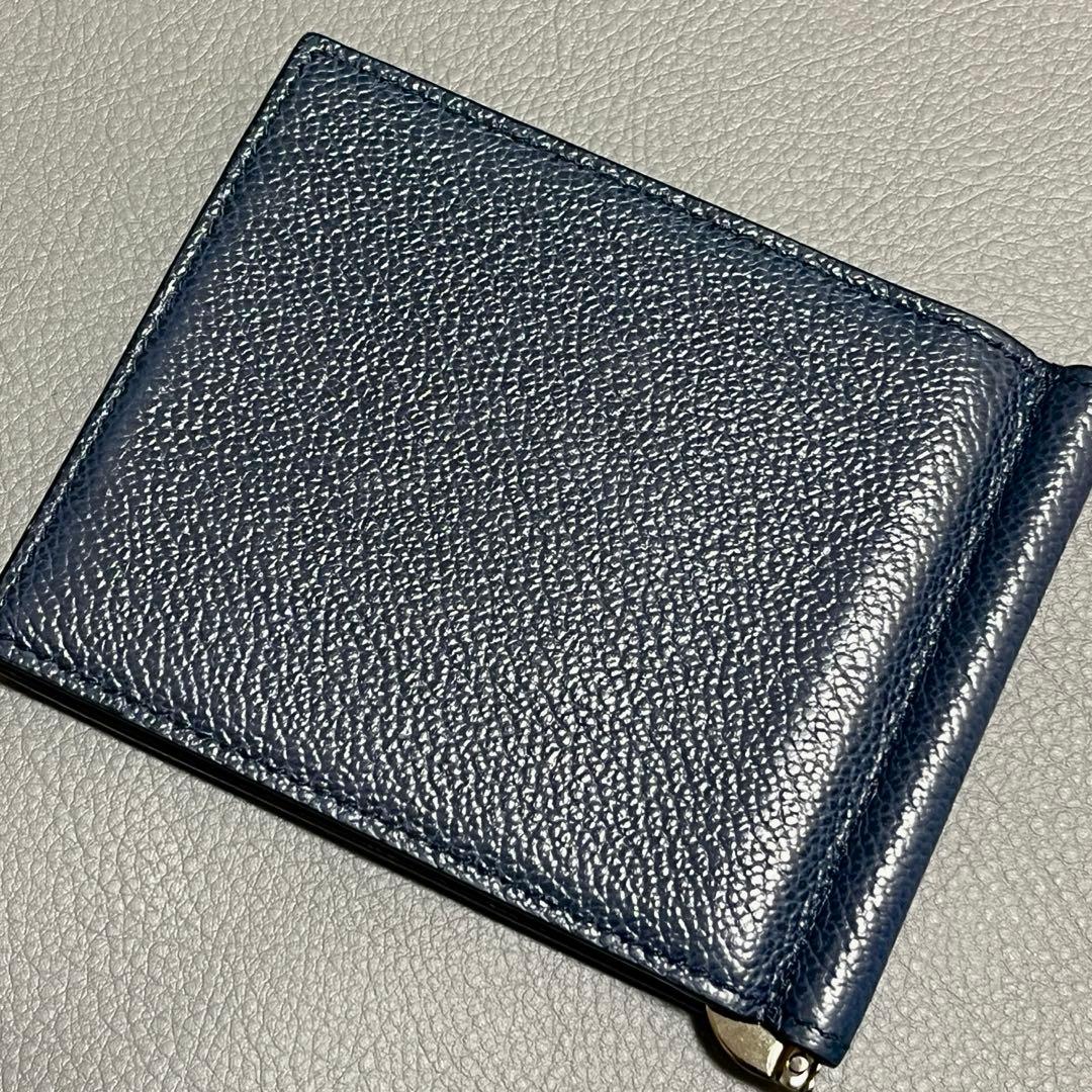 【未使用級】プラダ マネークリップ シボ ロゴ 金具 レザー ネイビー 黒 財布