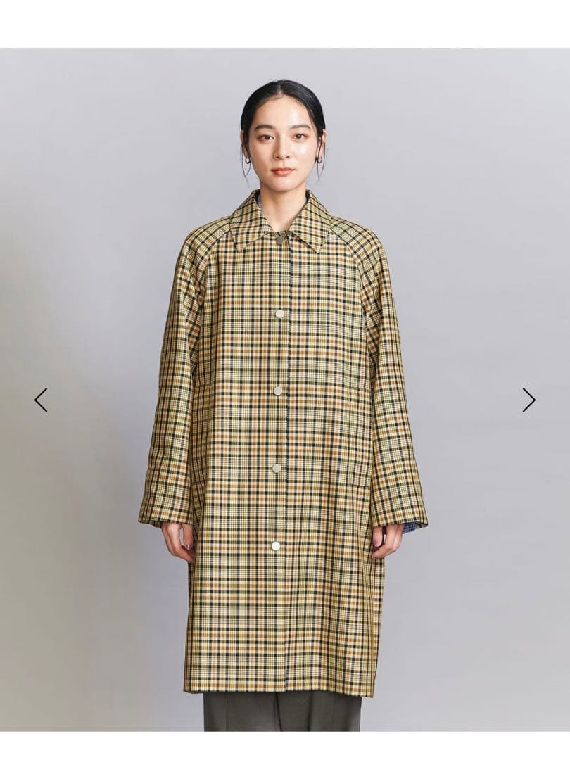 BEAUTY&YOUTH ステンカラーチェックコート　黄色