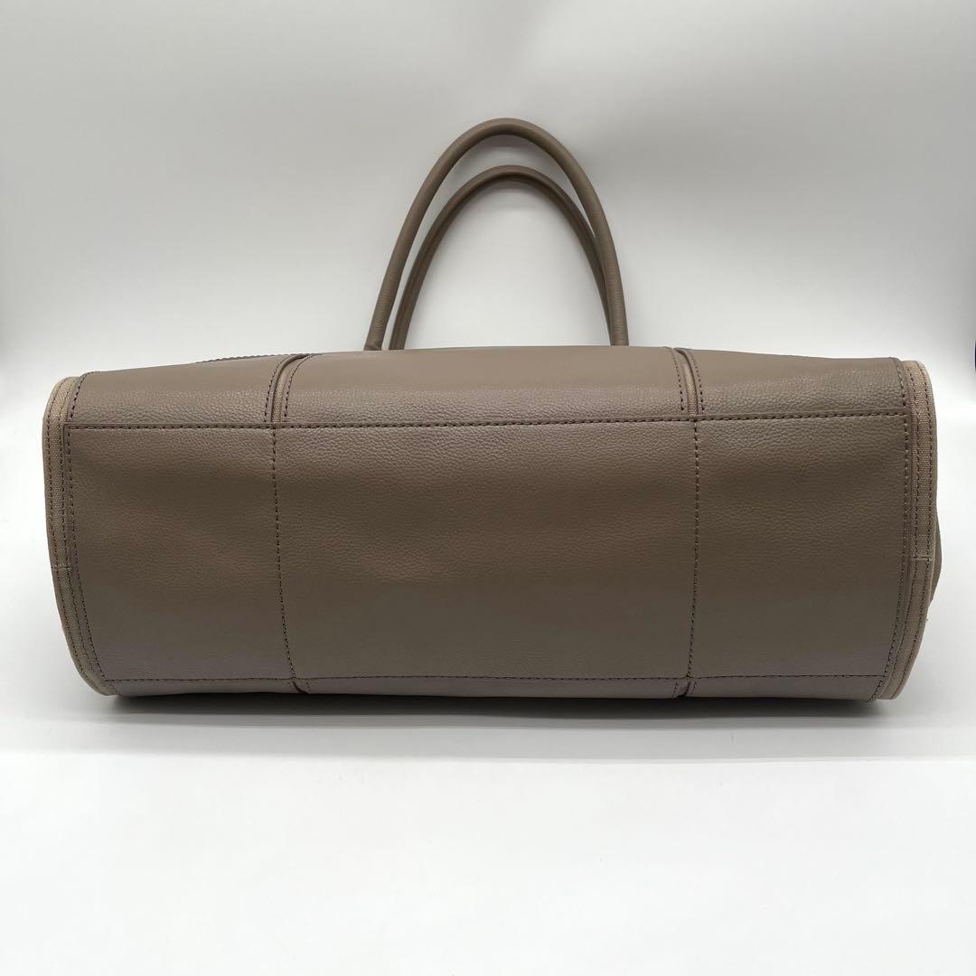 【美品】トリーバーチ ビジネスバッグ トート A4可 グレージュ シボ革 レザー
