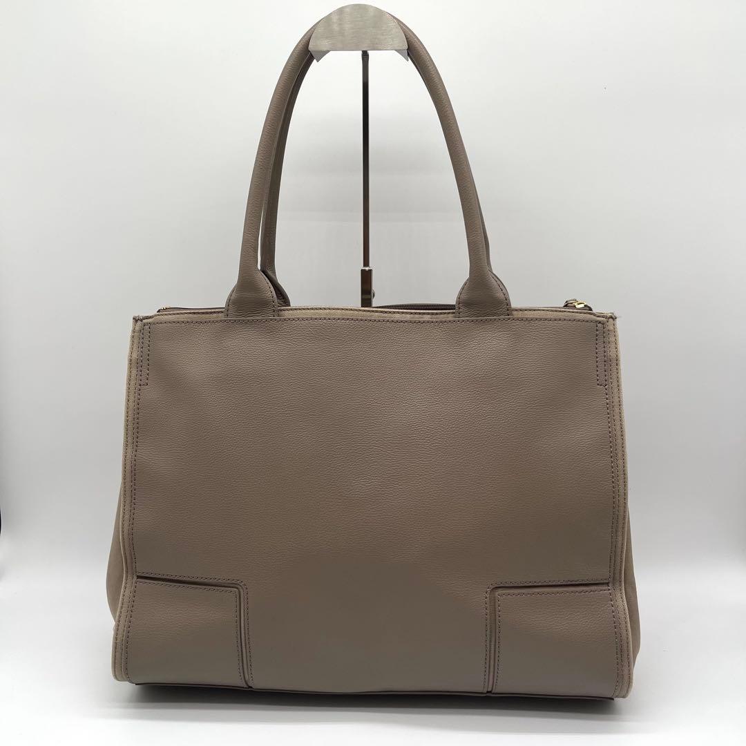 【美品】トリーバーチ ビジネスバッグ トート A4可 グレージュ シボ革 レザー