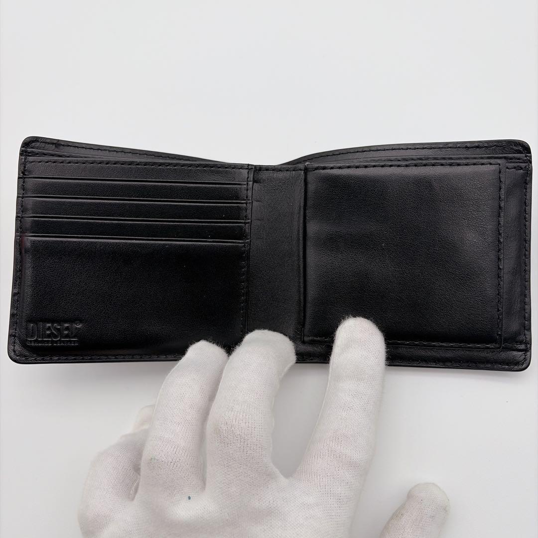 【美品】DIESEL 1DR 2つ折り財布 レザー Dロゴ ブラック メンズ