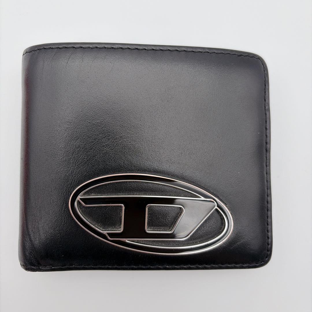 【美品】DIESEL 1DR 2つ折り財布 レザー Dロゴ ブラック メンズ