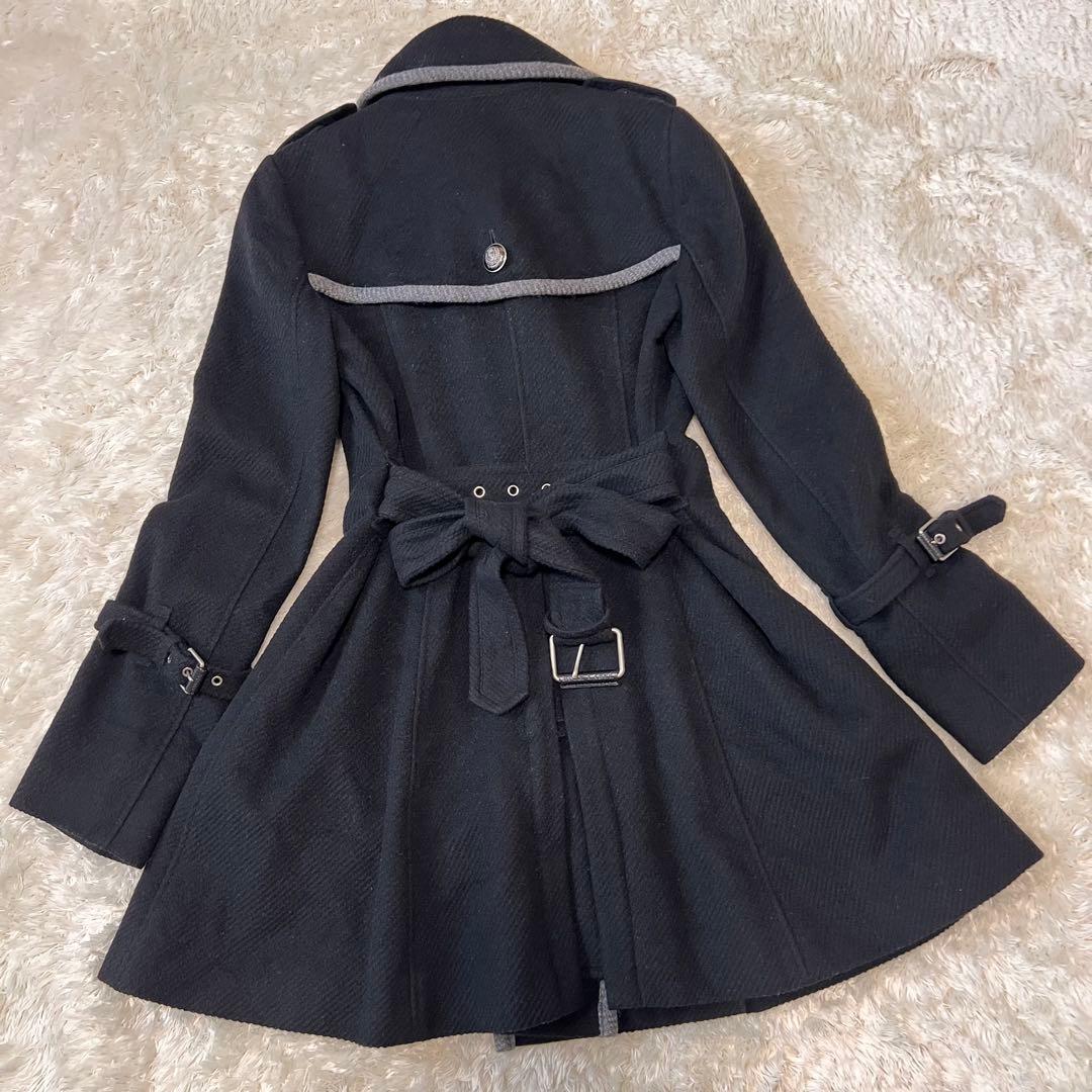 バーバリーブルーレーベル アンゴラ トレンチコート ダブル 銀ボタン ブラック