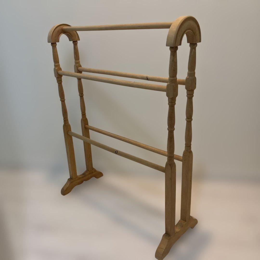 アンティーク 木製タオルバー　キルトラック リネン掛け クロス