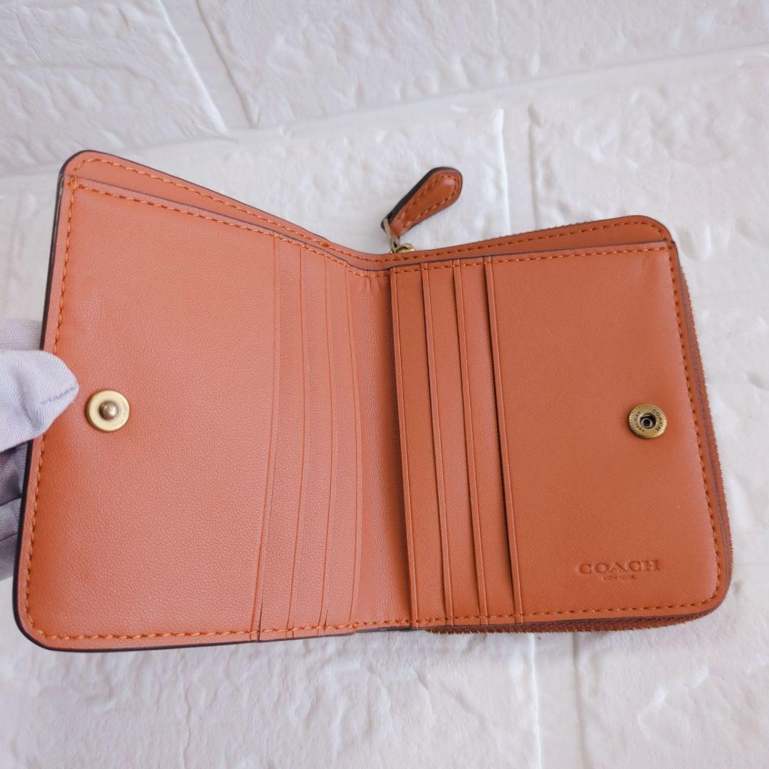 美品 コーチ ビルフォールドリベットウォレットコンパクト 折り財布キャメル