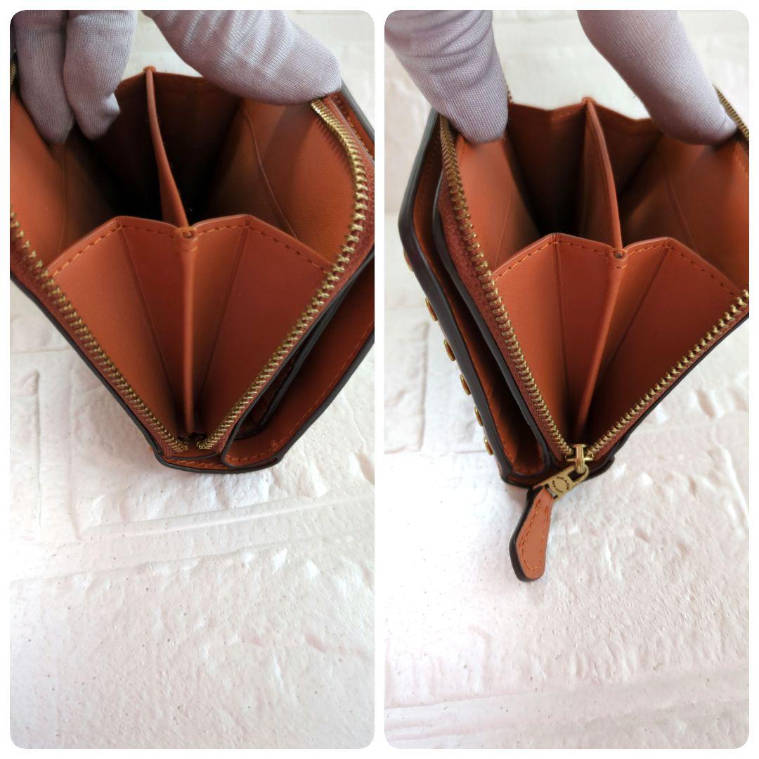 美品 コーチ ビルフォールドリベットウォレットコンパクト 折り財布キャメル