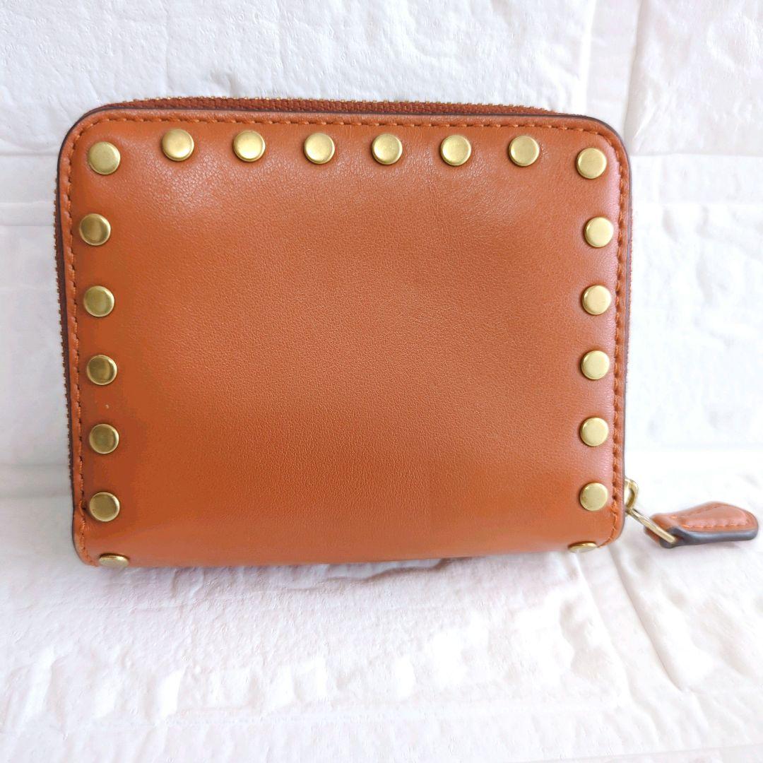 美品 コーチ ビルフォールドリベットウォレットコンパクト 折り財布キャメル