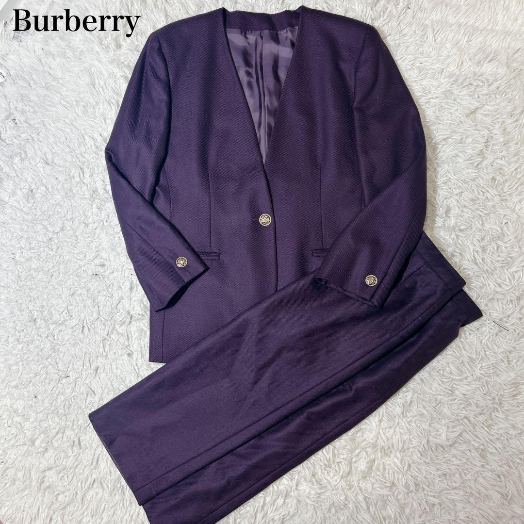未使用級　BURBERRYS セットアップ　カシミヤ混　金ボタン　ノーカラー