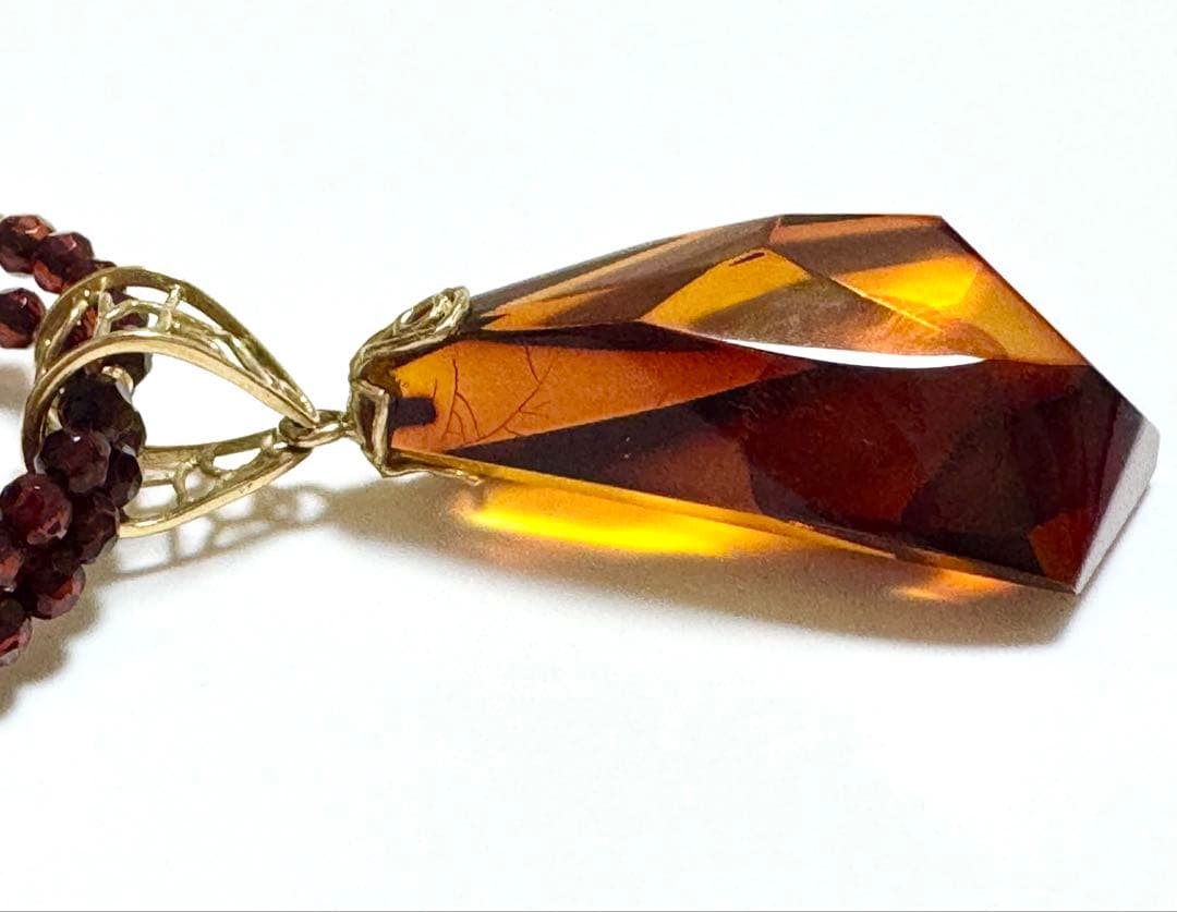 18金 K18琥珀 琥珀系 ネックレス 美品 K18刻印あり