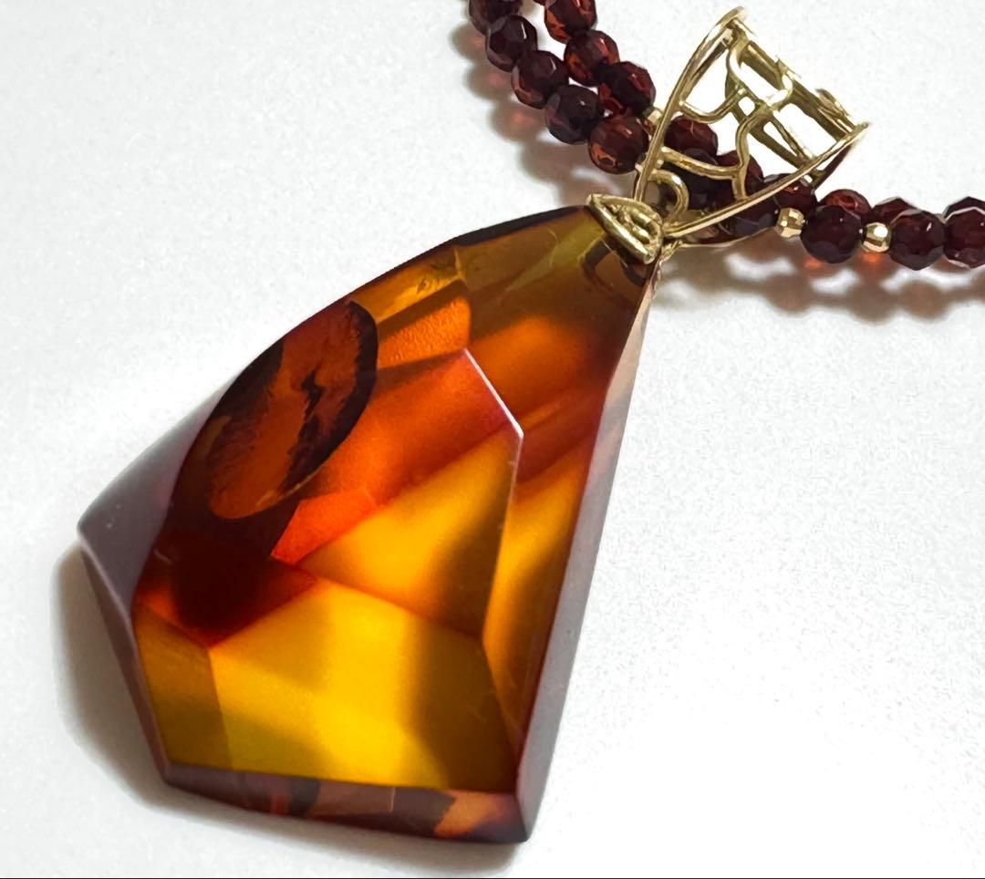 18金 K18琥珀 琥珀系 ネックレス 美品 K18刻印あり