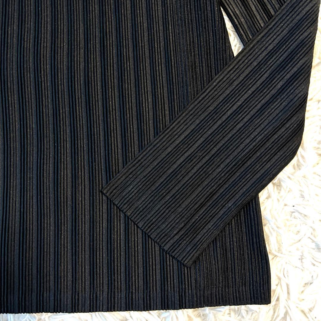 プリーツプリーズ 長袖カットソー ハイネック イッセイミヤケ ブラック