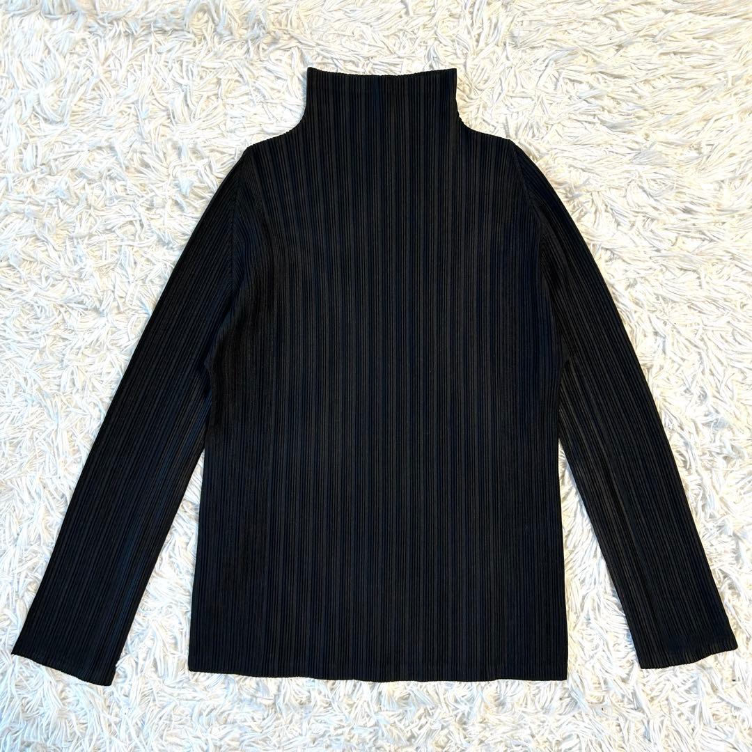 プリーツプリーズ 長袖カットソー ハイネック イッセイミヤケ ブラック