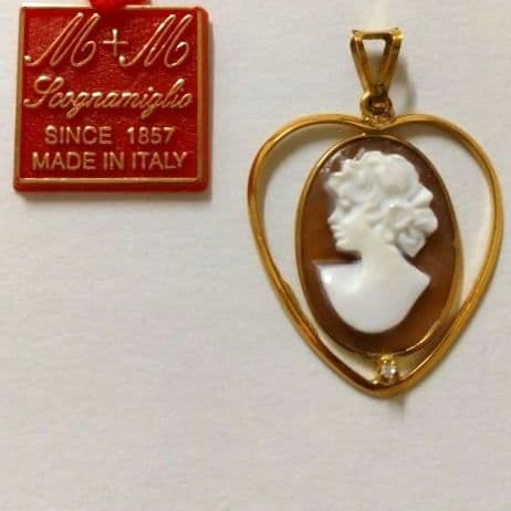 CAMEO カメオハート型 ペンダントトップK18刻印／サイン入り／イタリア製