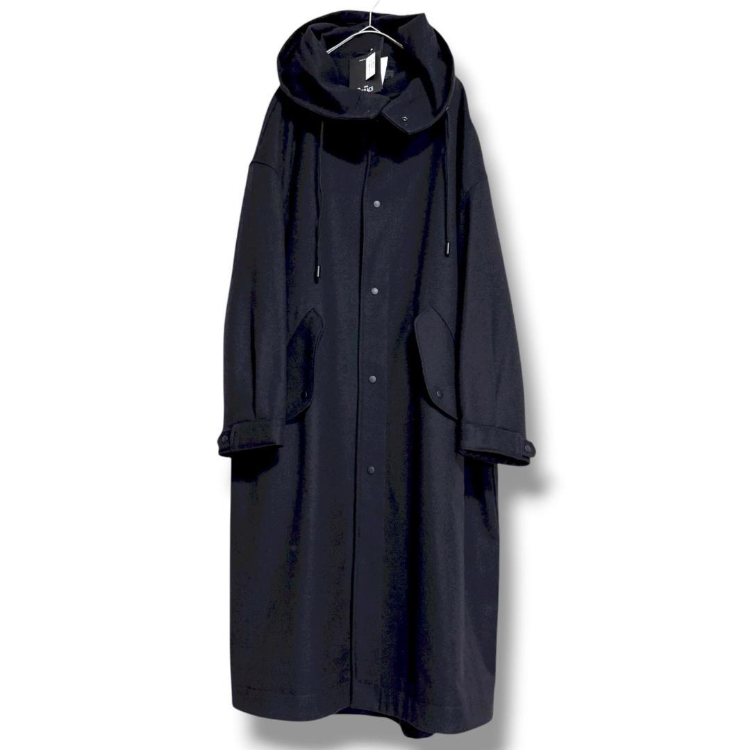 美品 THE RERACS ウール100％ メルトンロングコート ブラック黒