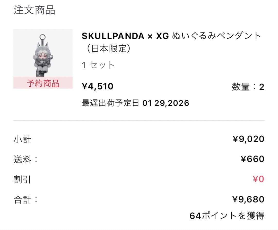 SKULLPANDA × XG ぬいぐるみペンダント スカルパンダ