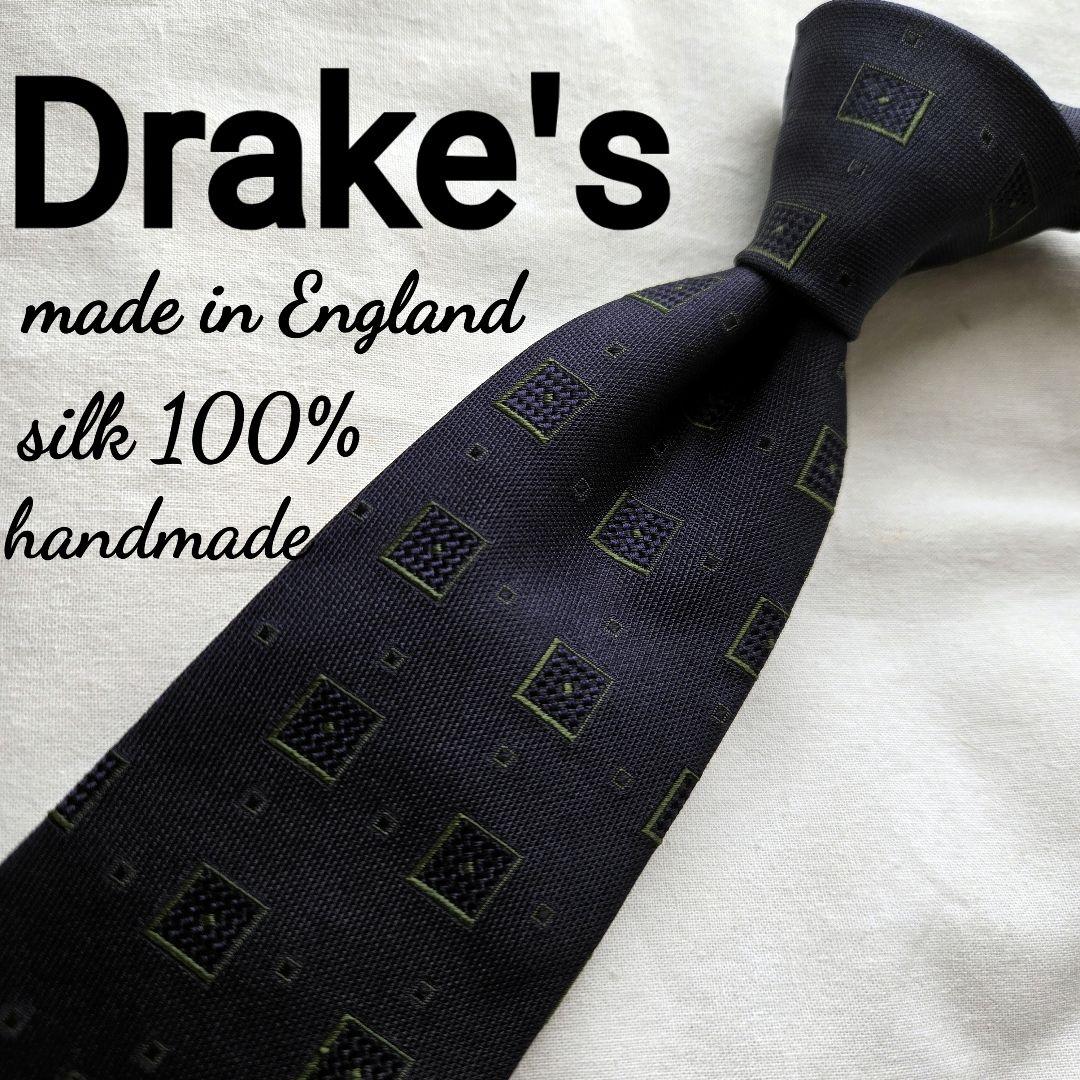 ニシ君様売約済　Drakes シルク ネクタイ ネイビー スクエア ドット