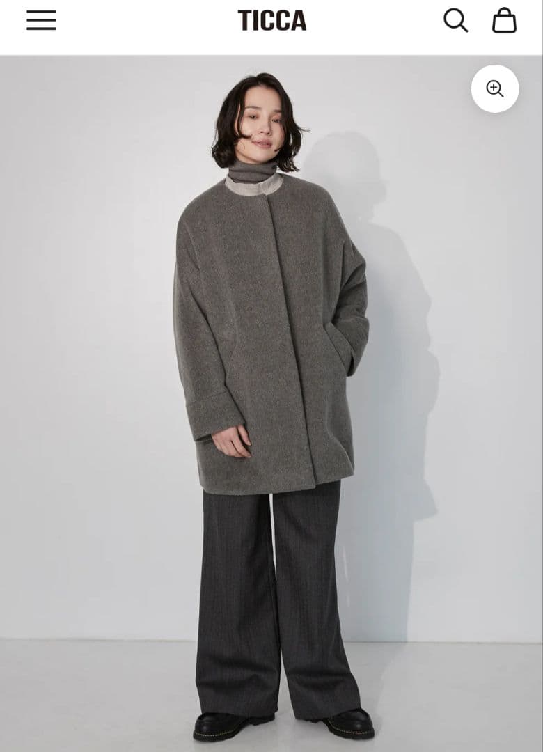 専用出品【TICCA ティッカ】ウールノーカラーテントコート グレー