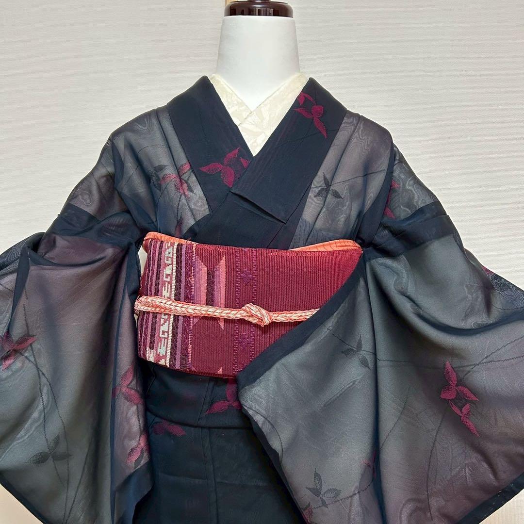 中*子様 モ50 美品　薄物　二重紗　風通紗　正絹　小紋　フルセット 夏着物