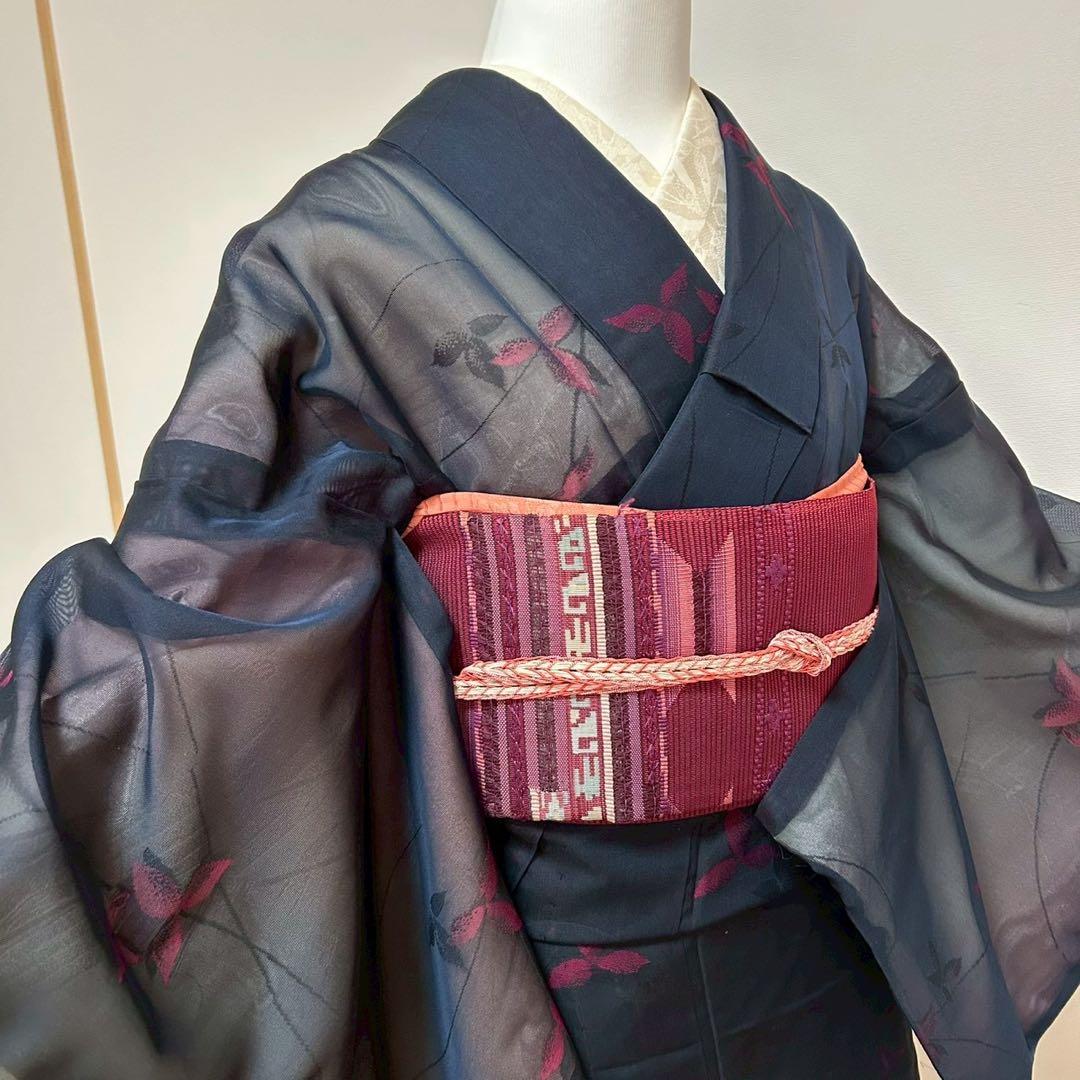 中*子様 モ50 美品　薄物　二重紗　風通紗　正絹　小紋　フルセット 夏着物