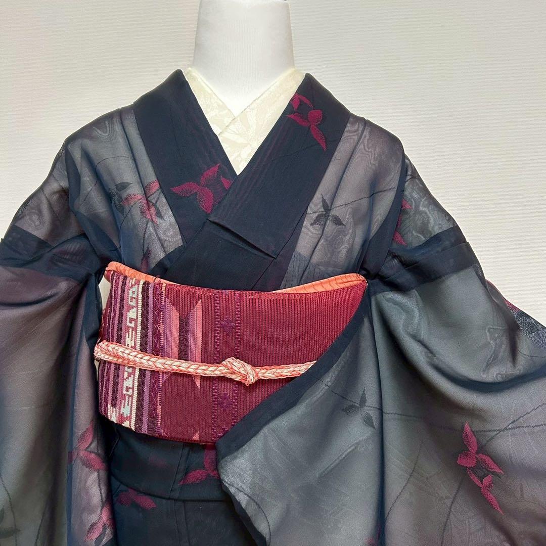 中*子様 モ50 美品　薄物　二重紗　風通紗　正絹　小紋　フルセット 夏着物