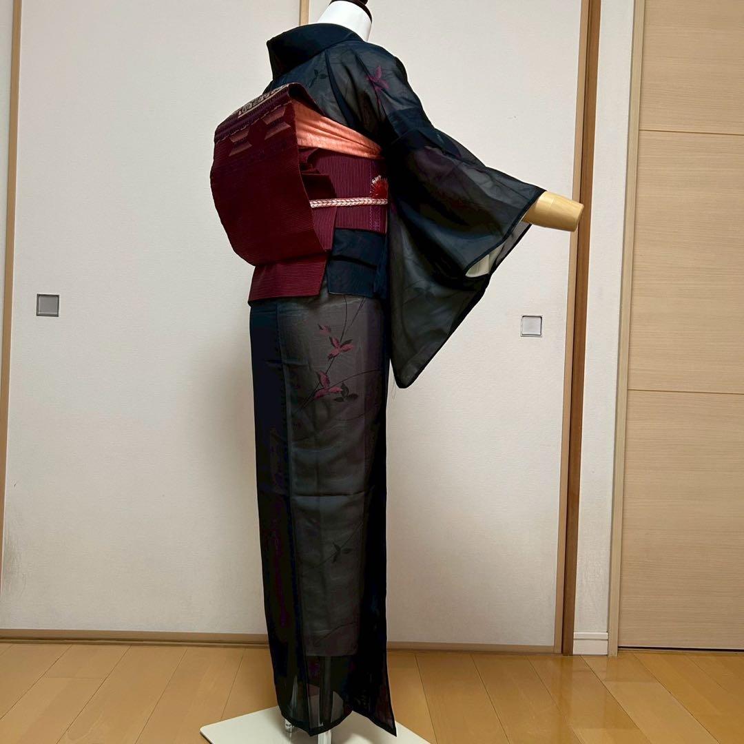 中*子様 モ50 美品　薄物　二重紗　風通紗　正絹　小紋　フルセット 夏着物