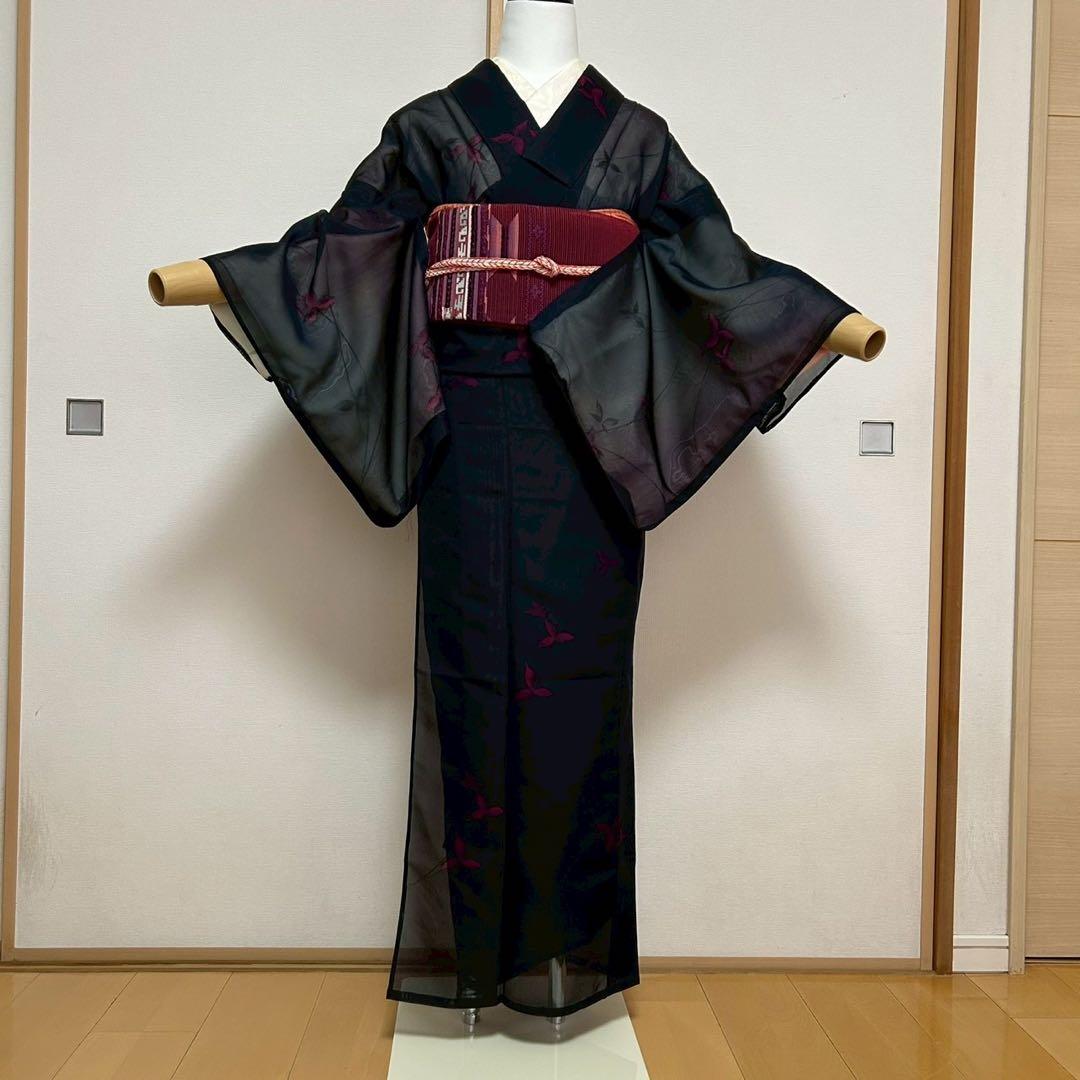 中*子様 モ50 美品　薄物　二重紗　風通紗　正絹　小紋　フルセット 夏着物