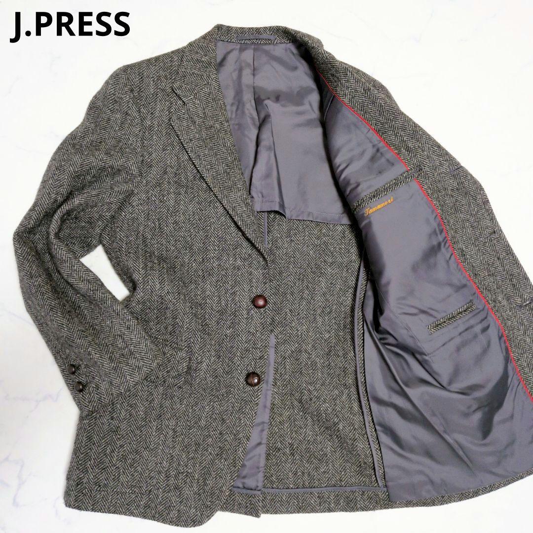 ジェイプレス テーラードジャケット ツイード ヘリンボーン 胡桃 グレー М相当