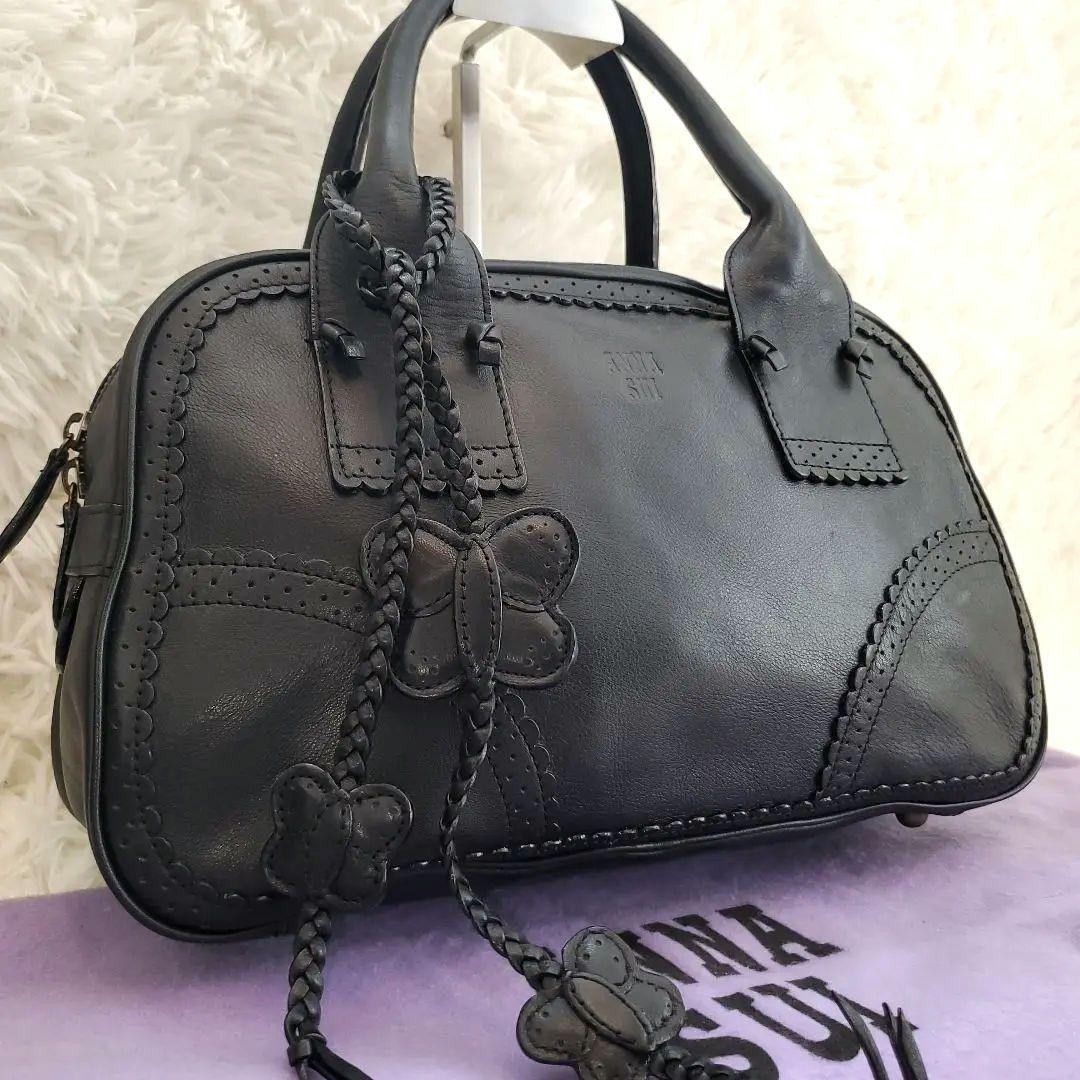 ⭐未使用級⭐ANNA SUI ミニ ボストンバッグ ブラック レザー 蝶