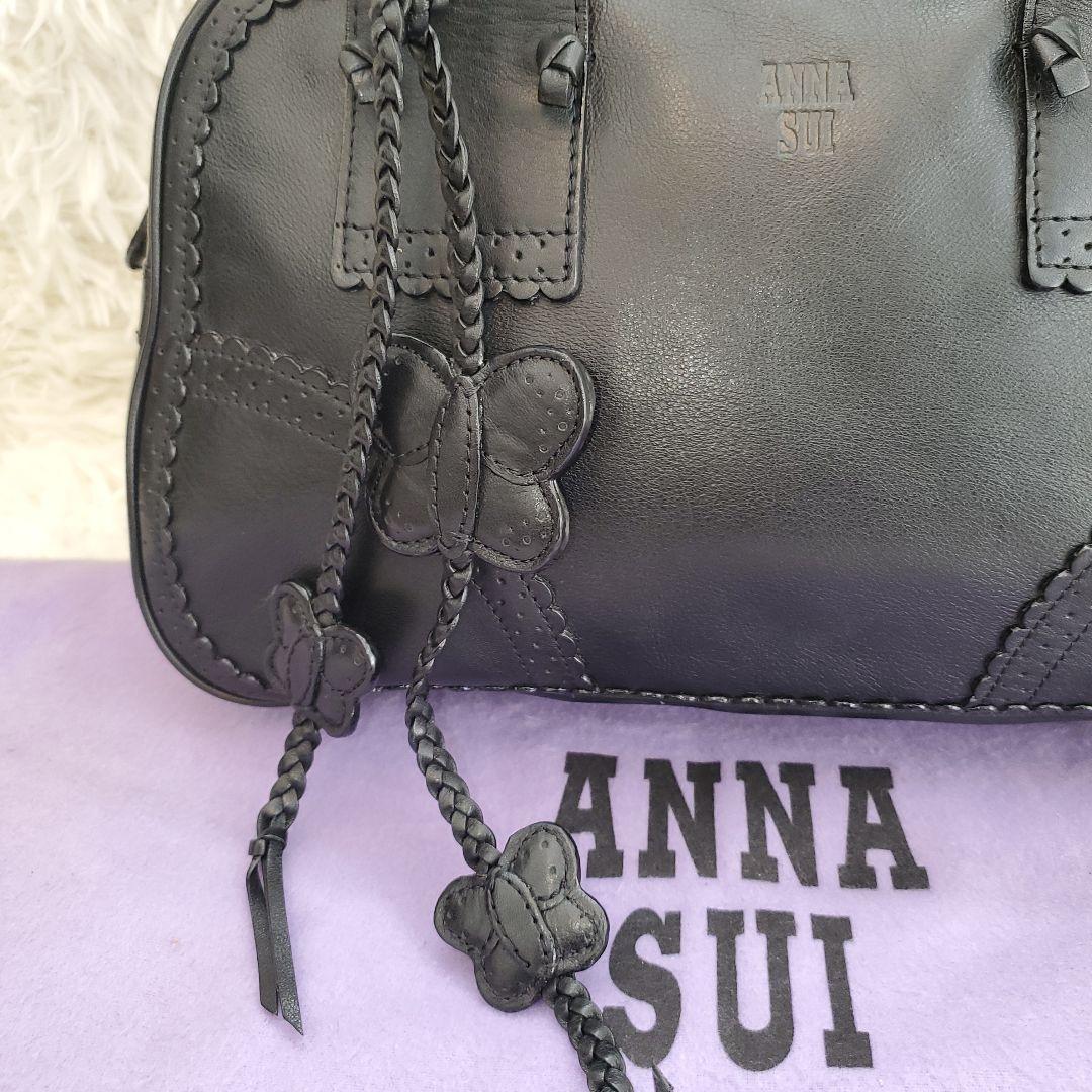 ⭐未使用級⭐ANNA SUI ミニ ボストンバッグ ブラック レザー 蝶
