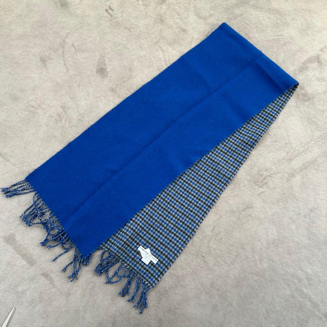 ジョンストンズ オブ エルガン　カシミヤ100% チェックマフラー ブルー系