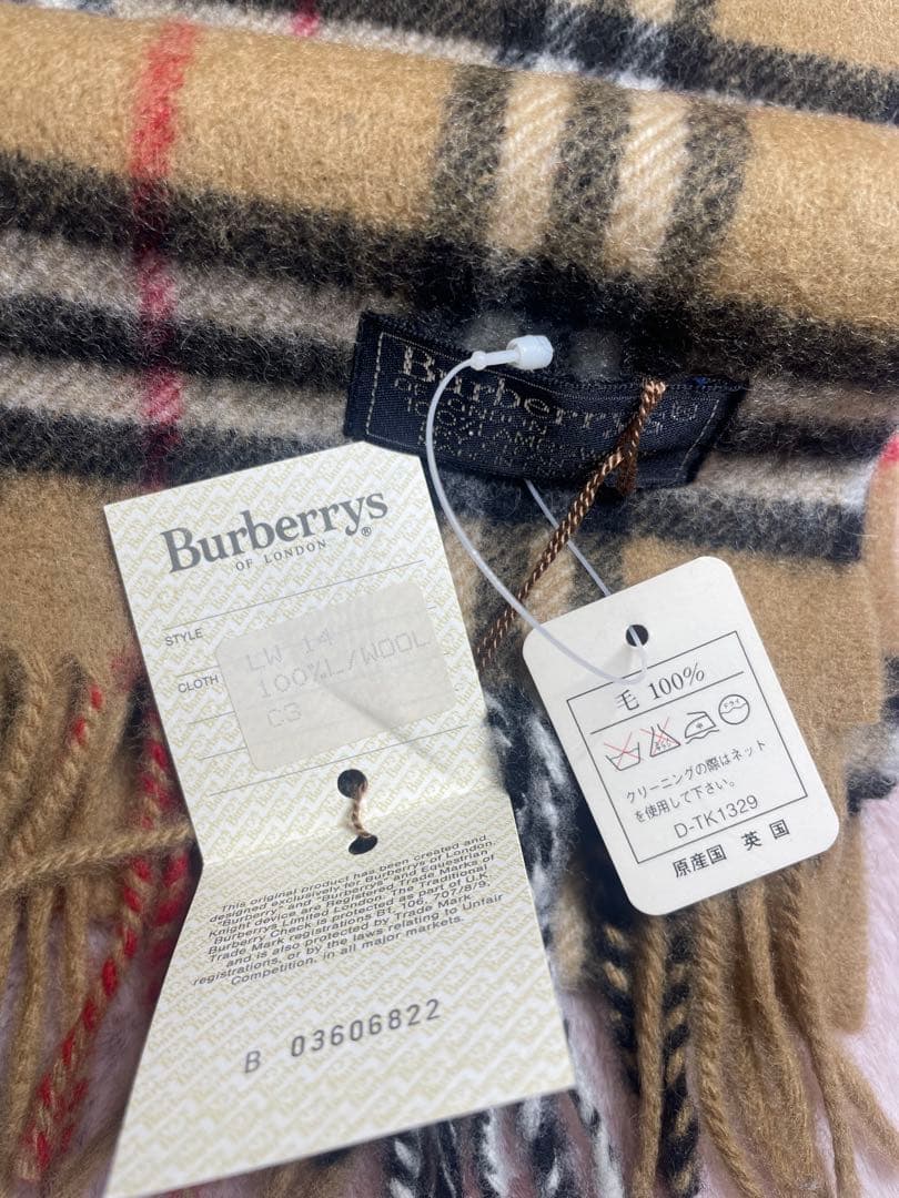タグ付未使用 バーバリー ノバチェック マフラー ラムウール キャメル 英国製