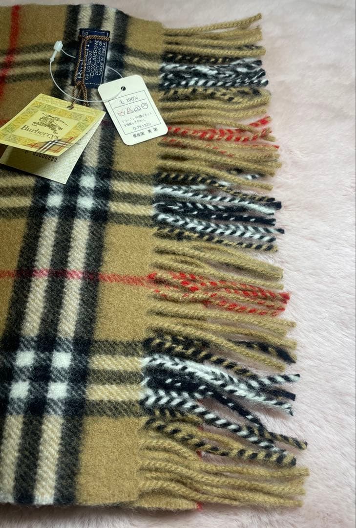 タグ付未使用 バーバリー ノバチェック マフラー ラムウール キャメル 英国製