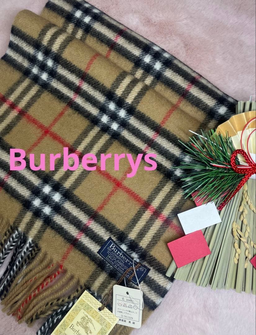 タグ付未使用 バーバリー ノバチェック マフラー ラムウール キャメル 英国製