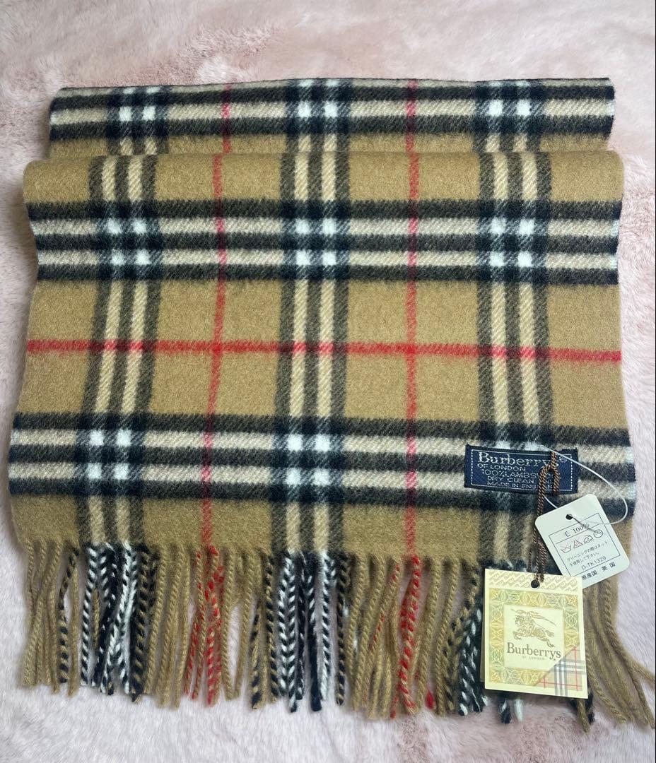 タグ付未使用 バーバリー ノバチェック マフラー ラムウール キャメル 英国製