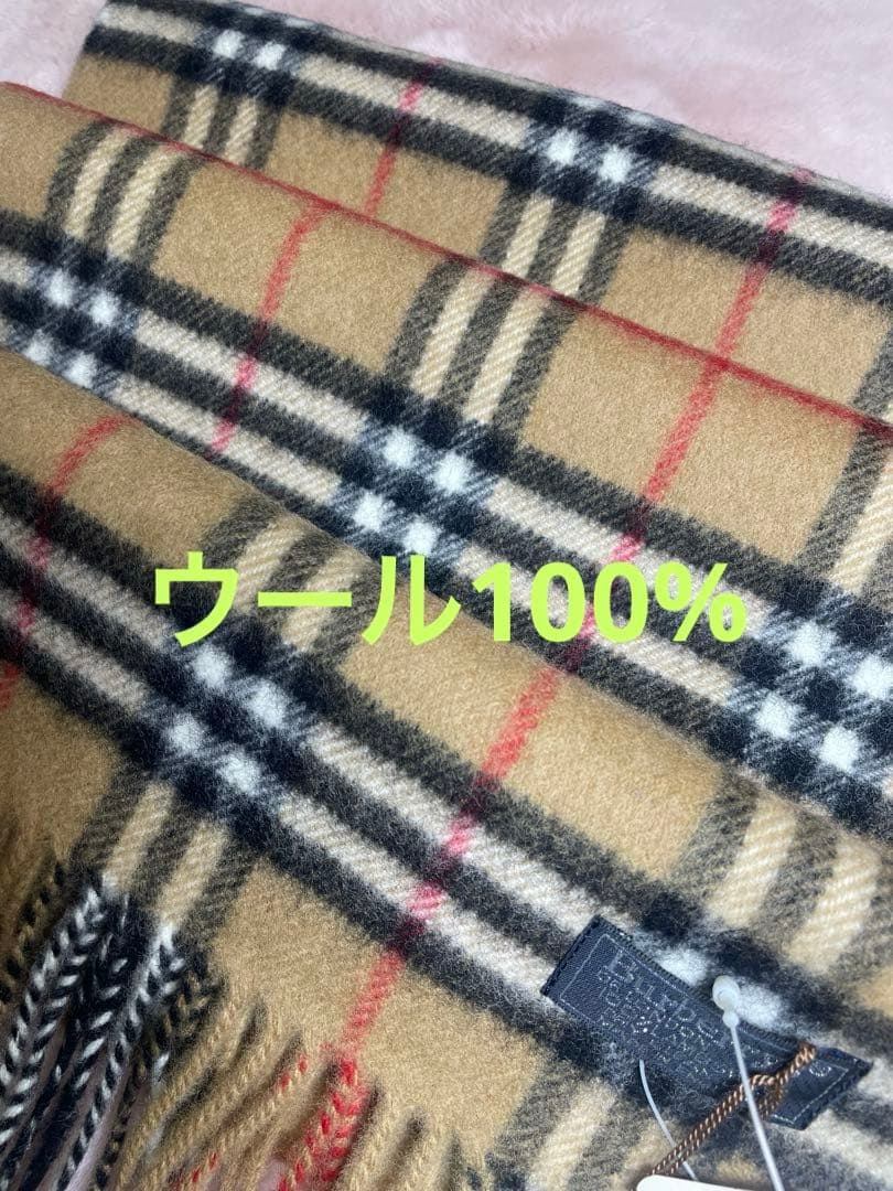 タグ付未使用 バーバリー ノバチェック マフラー ラムウール キャメル 英国製