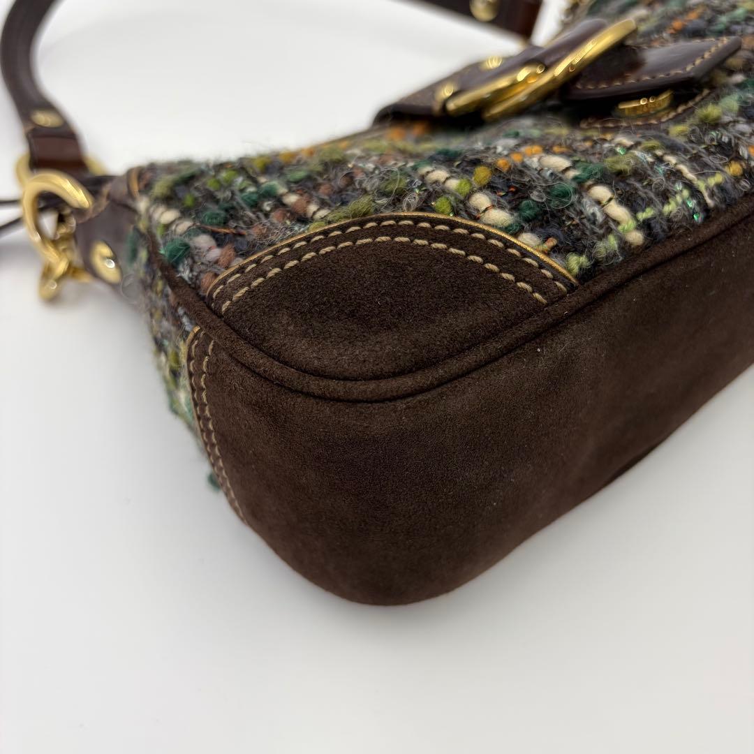 美品 COACH コーチ 8F15 ワンショルダー ツイード グリーン ソーホー