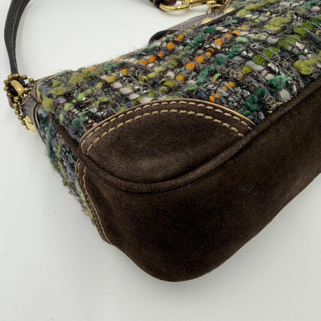 美品 COACH コーチ 8F15 ワンショルダー ツイード グリーン ソーホー
