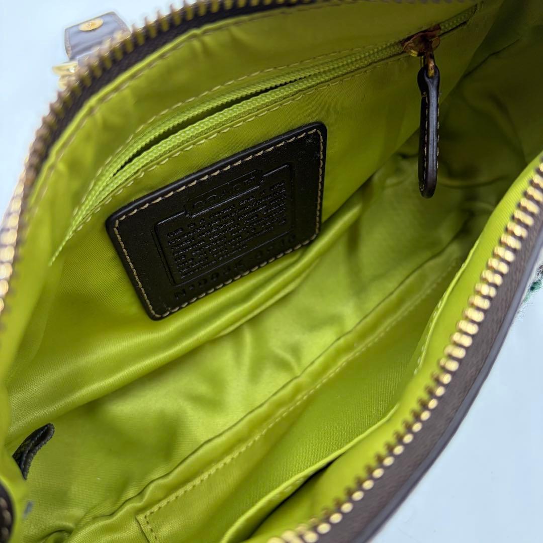美品 COACH コーチ 8F15 ワンショルダー ツイード グリーン ソーホー