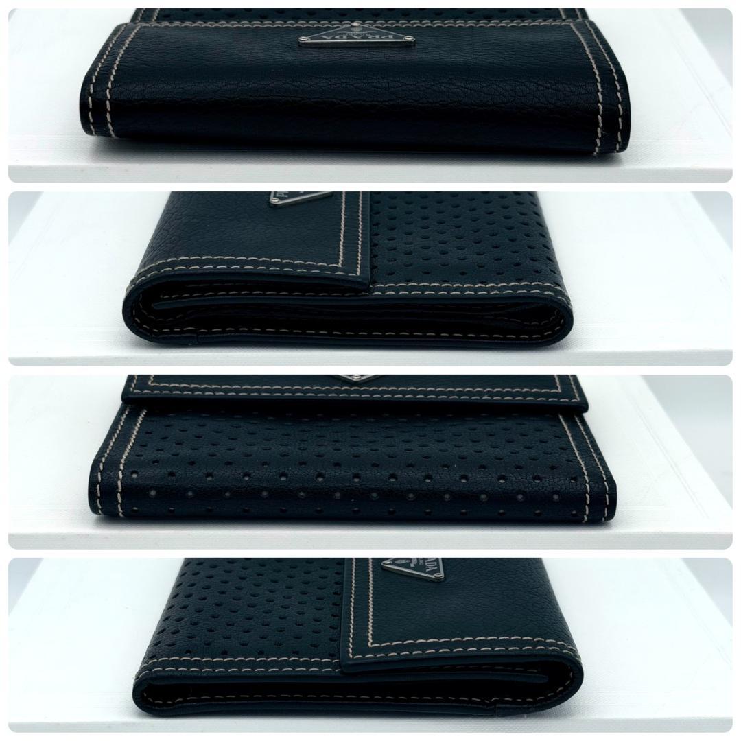 PRADA プラダ サフィアーノ パンチング 三角ロゴ 三つ折り財布 ブラック