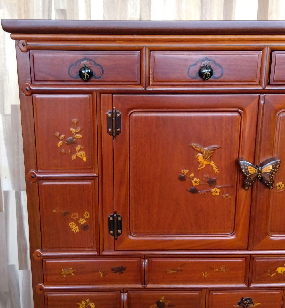 アンティーク　唐木　象嵌模様 花鳥図 李朝家具 李朝箪笥