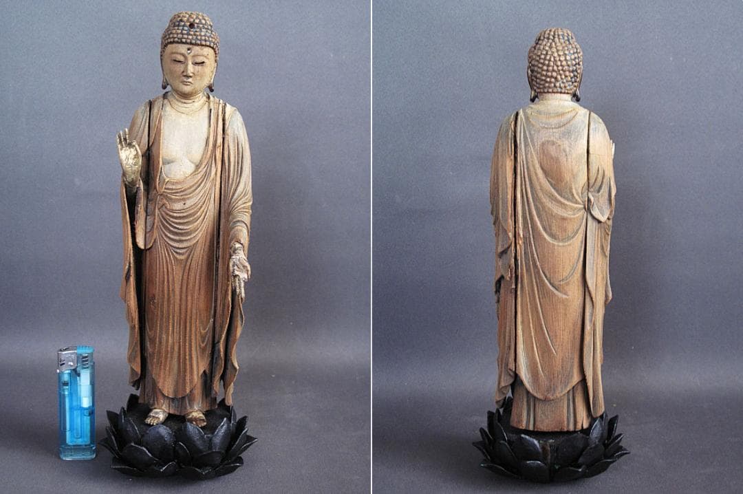 珍しい像!!『玉眼寄木造り 分解 阿弥陀如来像』総高30㎝ 像高26.5㎝