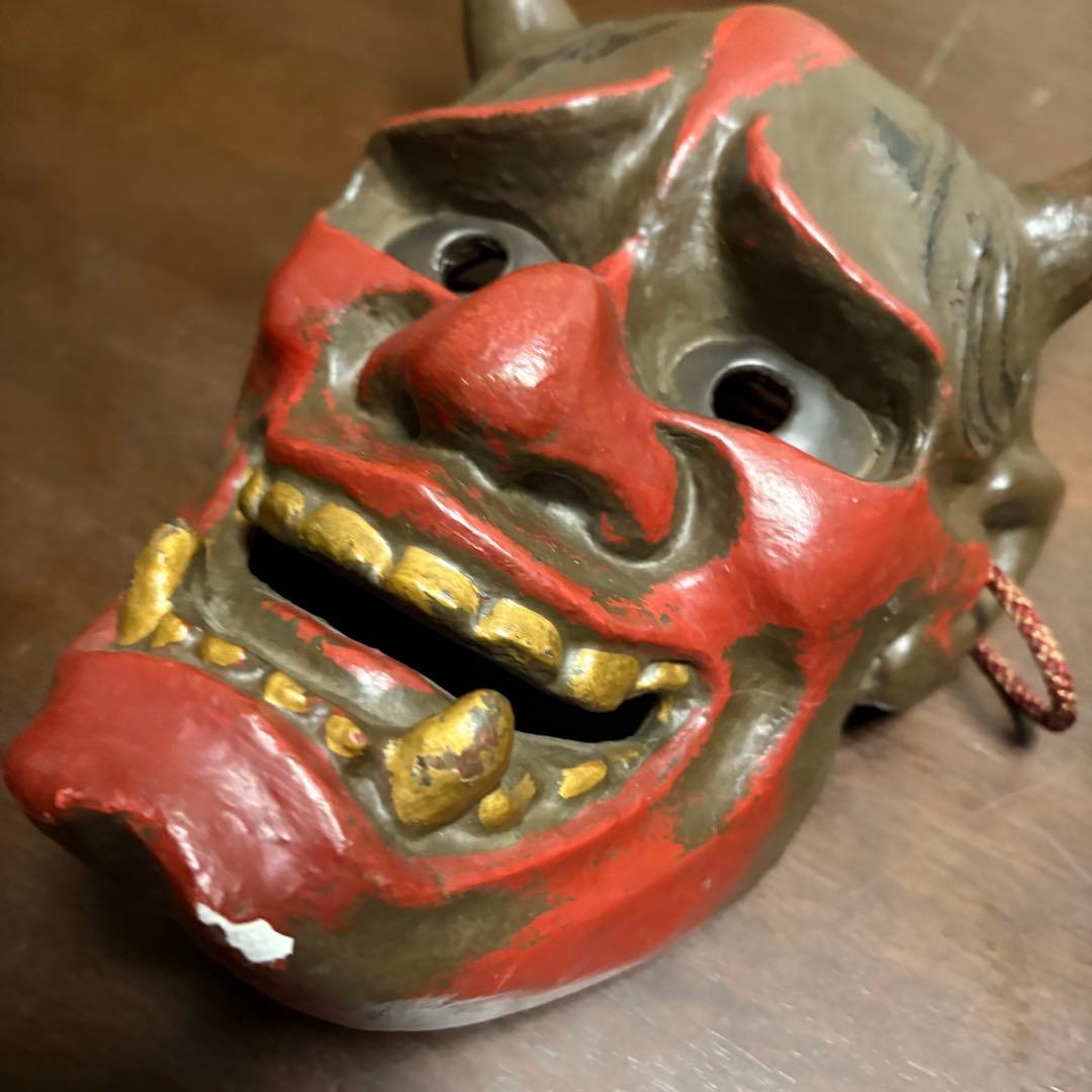 鬼の顔 陶器製お面 般若　能面　伝統　骨董　Japan