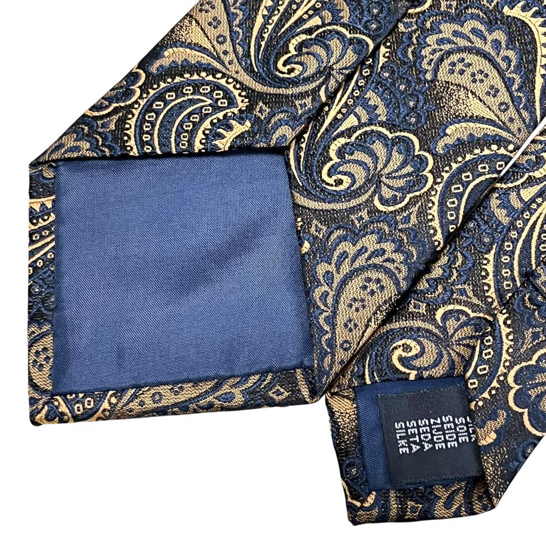 極美品 ポールスミス ネクタイ ネイビー ゴールド ペイズリー 高級 イタリア製