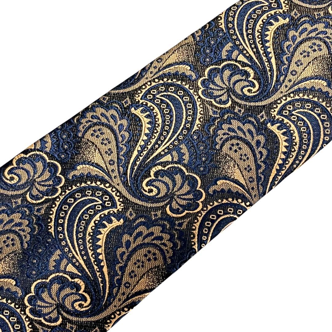 極美品 ポールスミス ネクタイ ネイビー ゴールド ペイズリー 高級 イタリア製