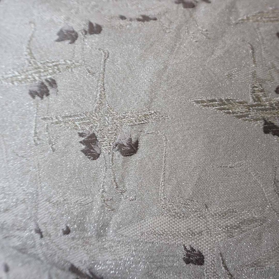 鶴　正絹袋帯　両面使い　銀　フォーマル　a813