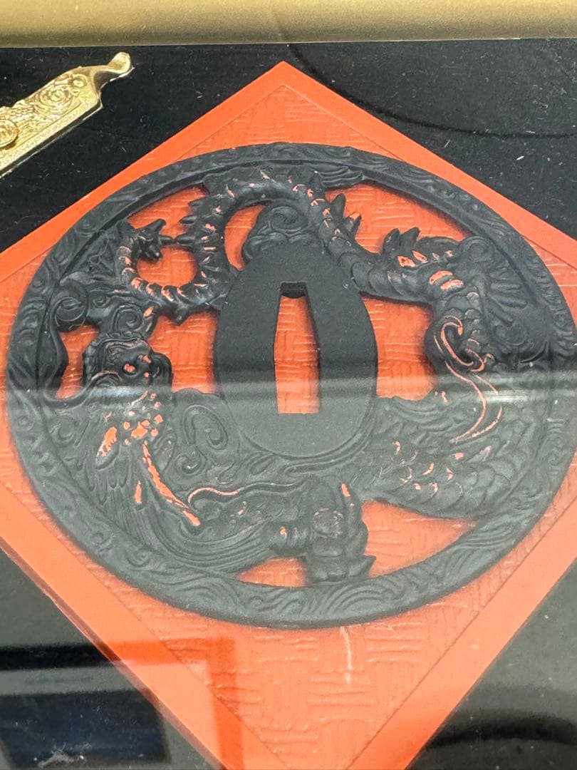 武家三大家家紋 徳川 織田 豊臣 名刀額飾り　模造刀　鍔　刀