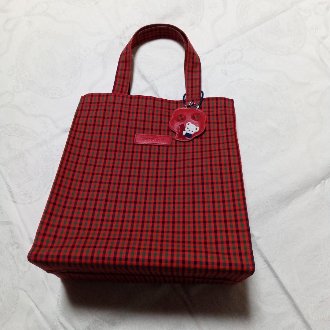 ファミリア　赤チェック　トートバッグ　大