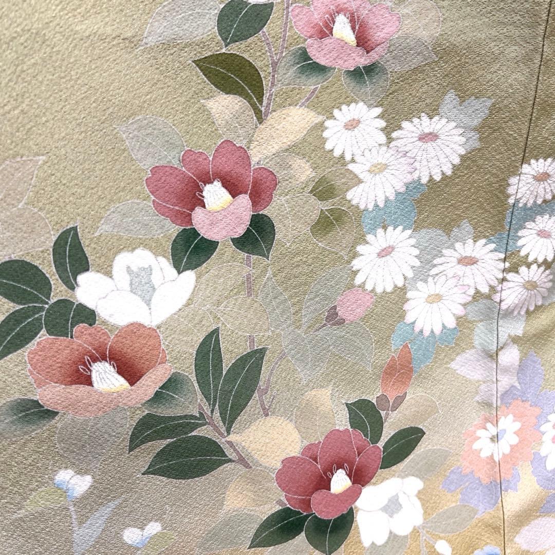 未着用　訪問着　花模様　椿　桜　菊　撫子　グラデーション　着物　064a d
