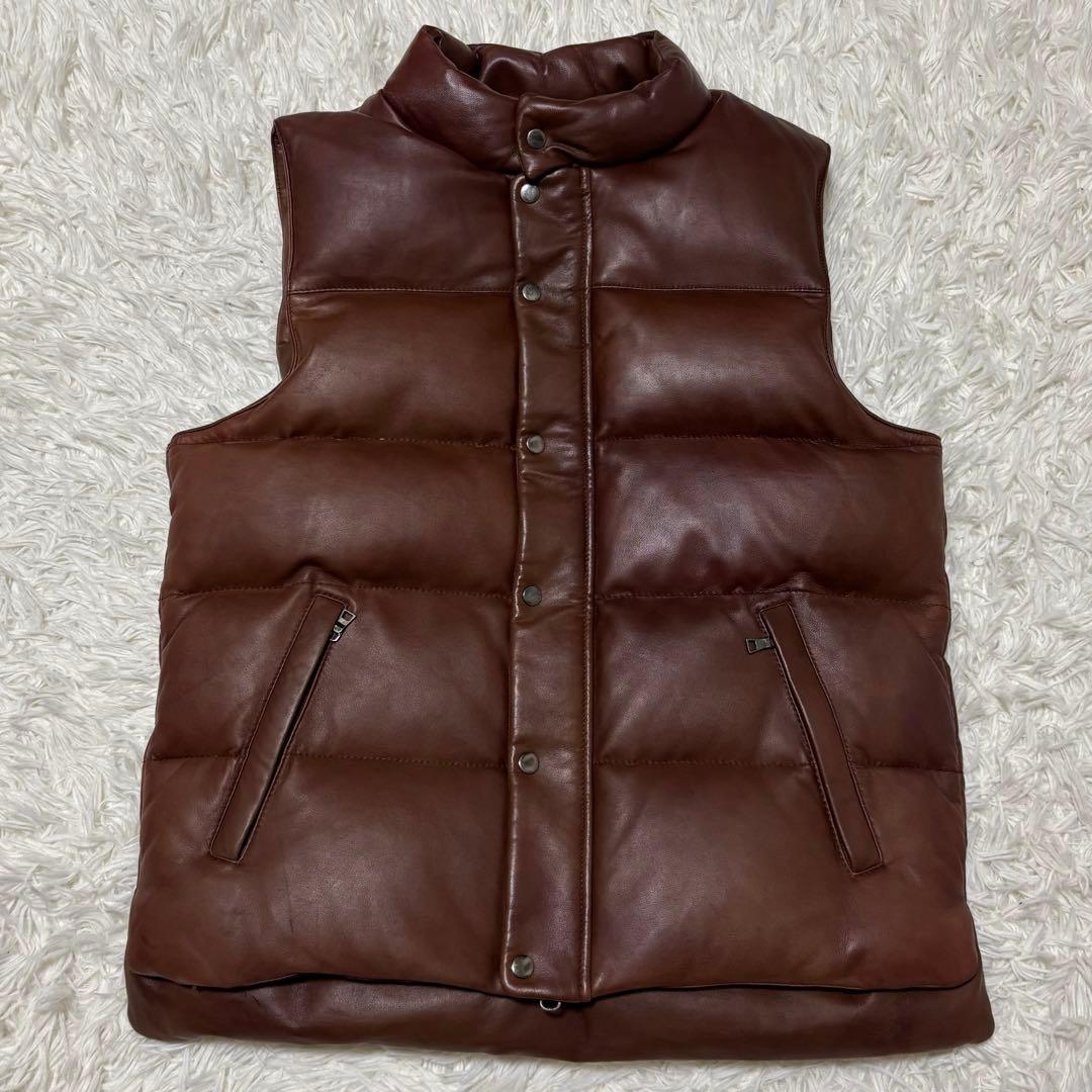 COSTENNA 本革オールレザーダウンベストMメンズ ブラウン ラムレザー